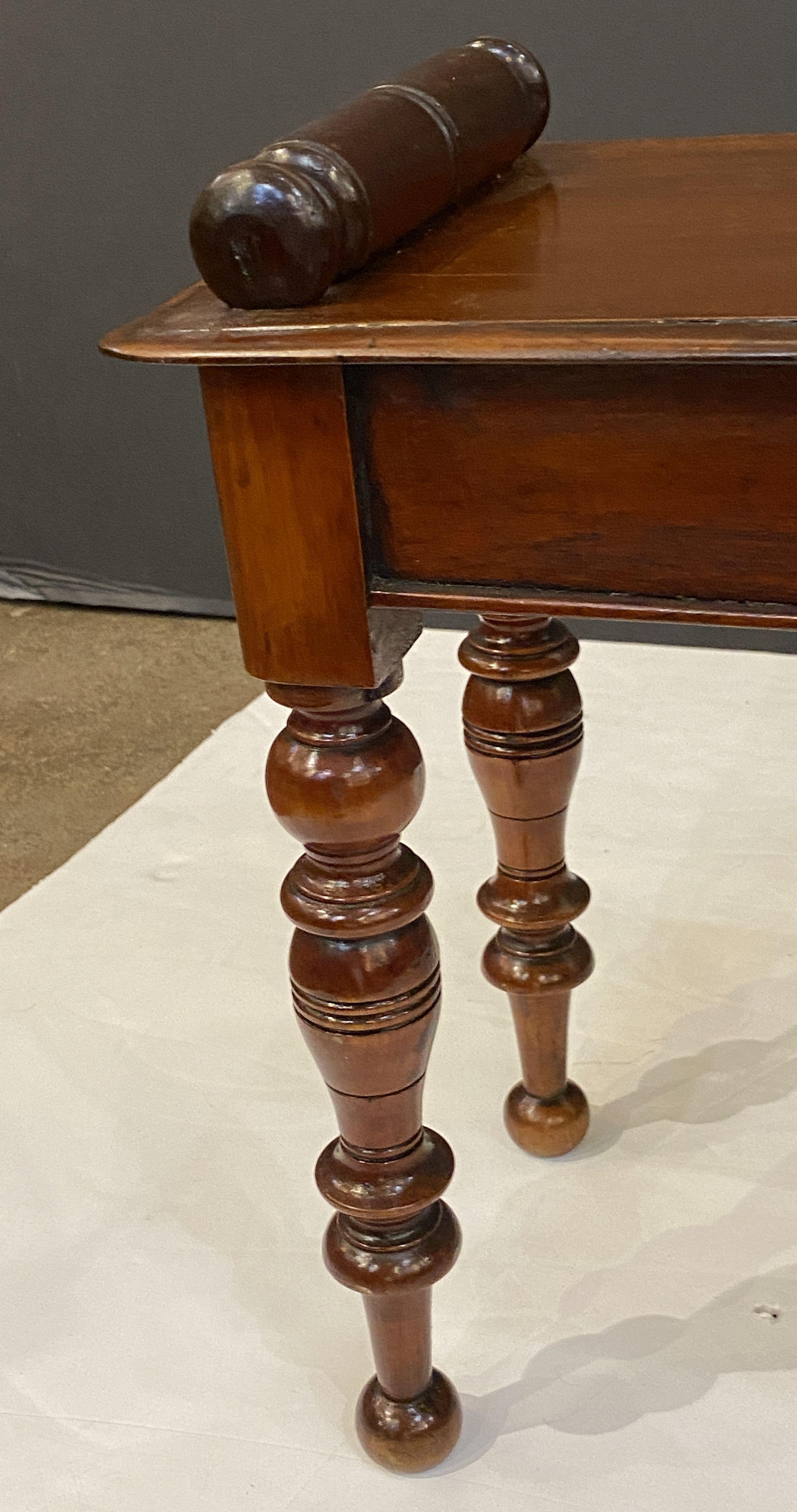 English Hall Bench or Window Seat of Mahogany on Turned Legs 8