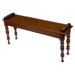 English Hall Bench or Window Seat of Mahogany on Turned Legs