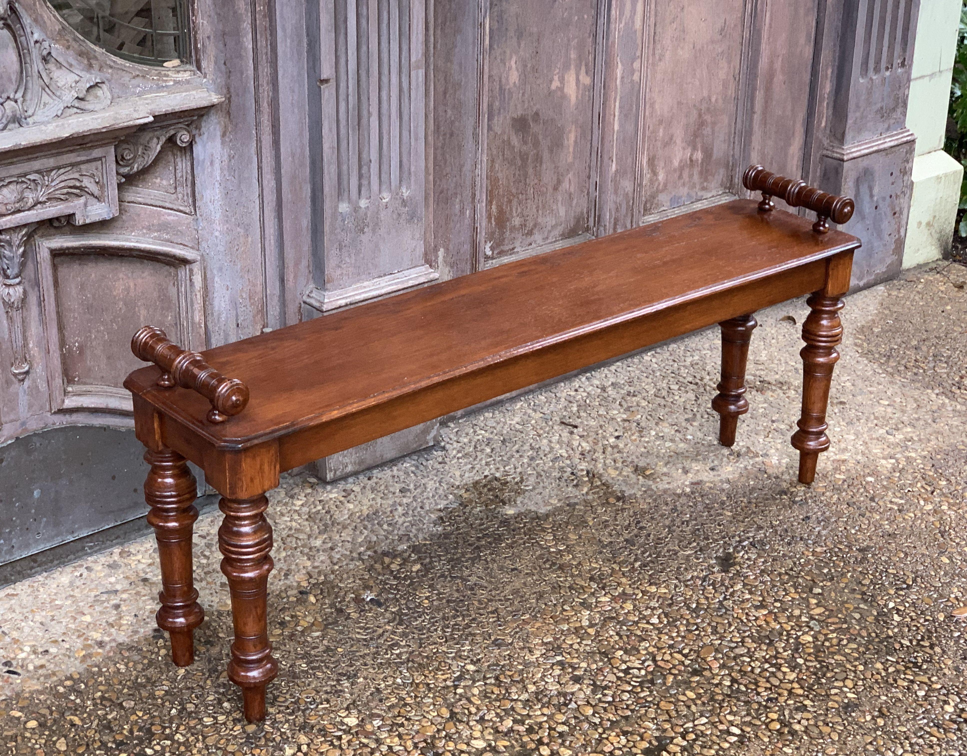 English Hall Bench or Window Seat of Oak on Turned Legs 5