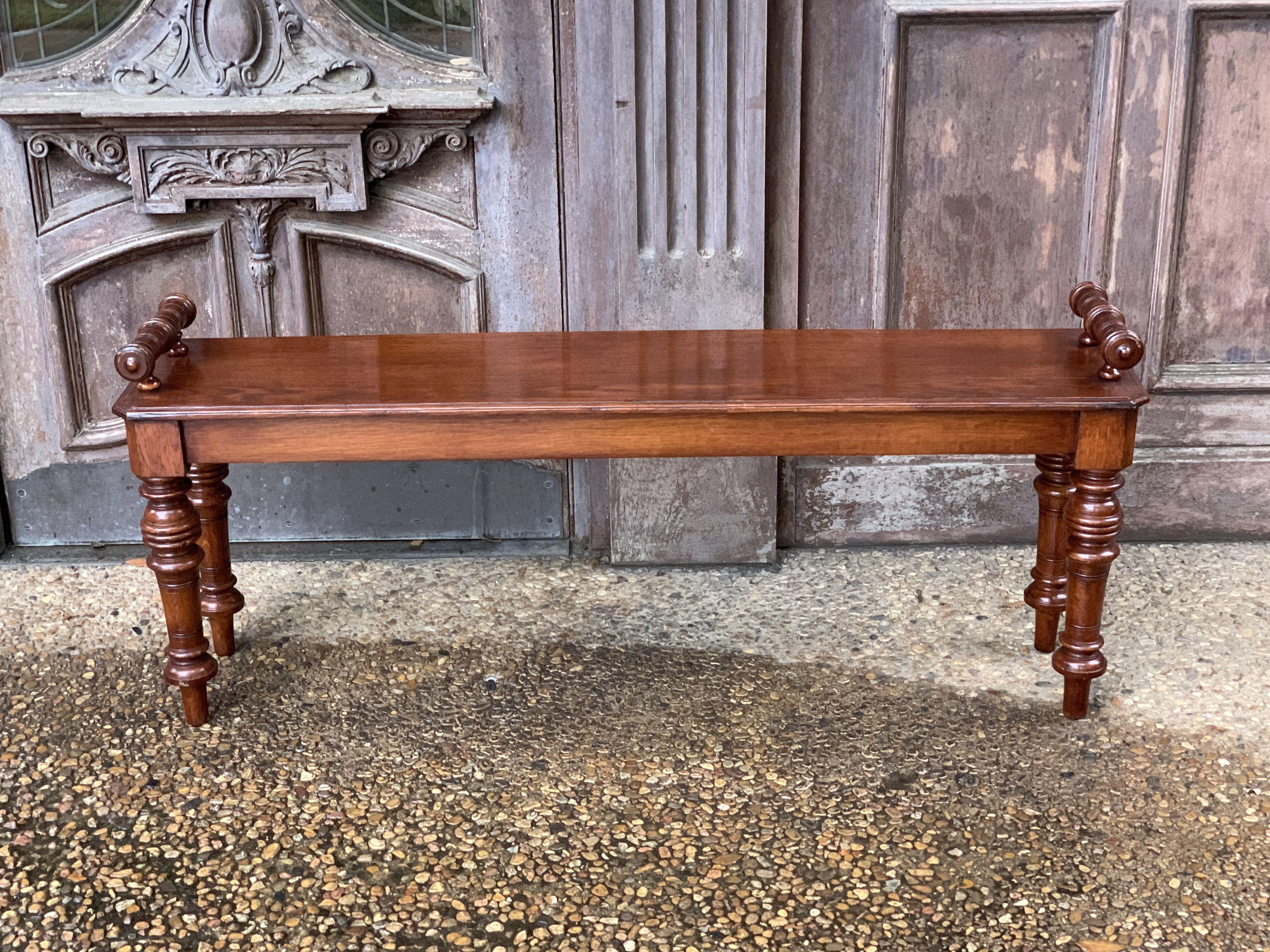 English Hall Bench or Window Seat of Oak on Turned Legs 6