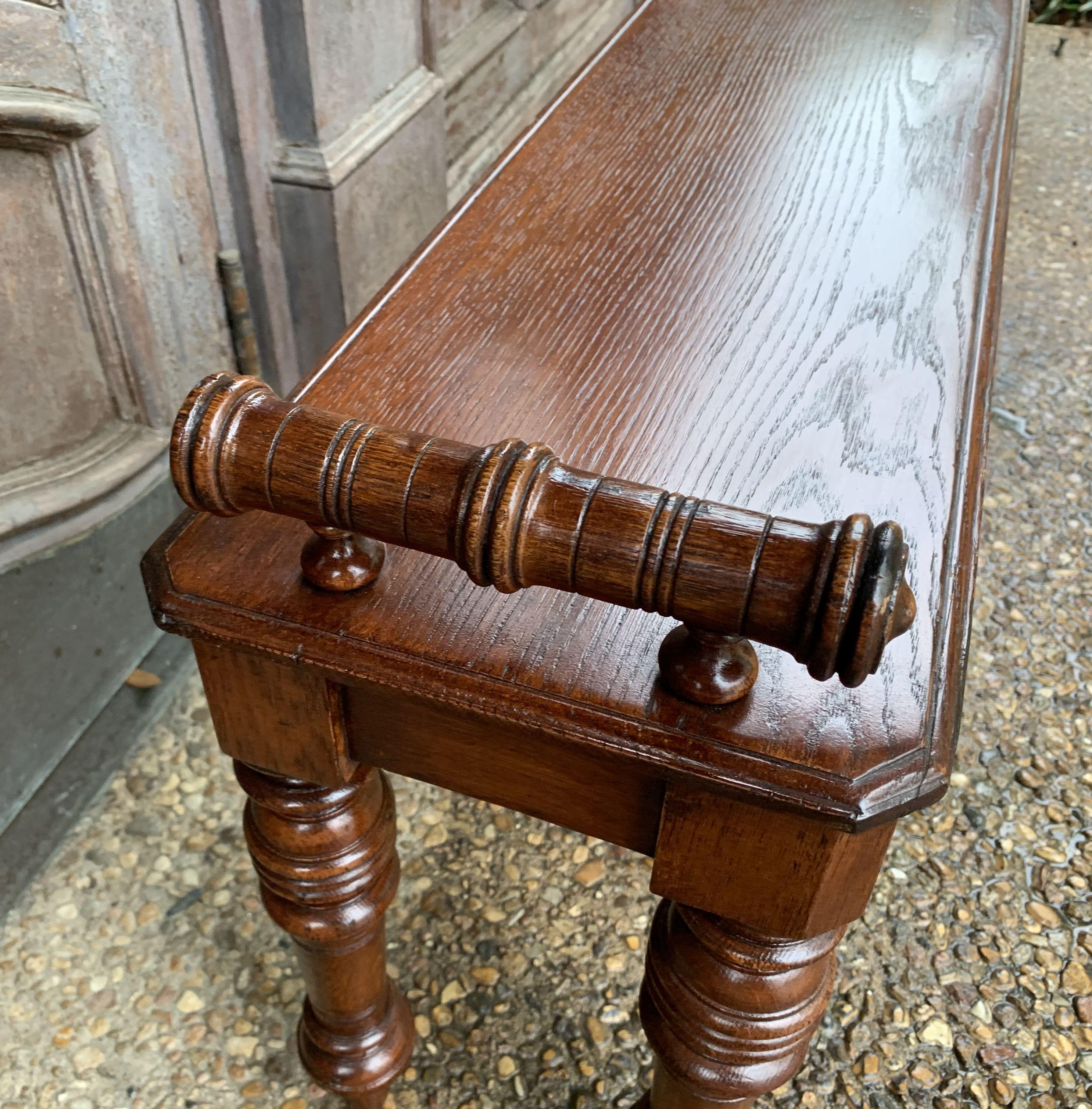 English Hall Bench or Window Seat of Oak on Turned Legs 8