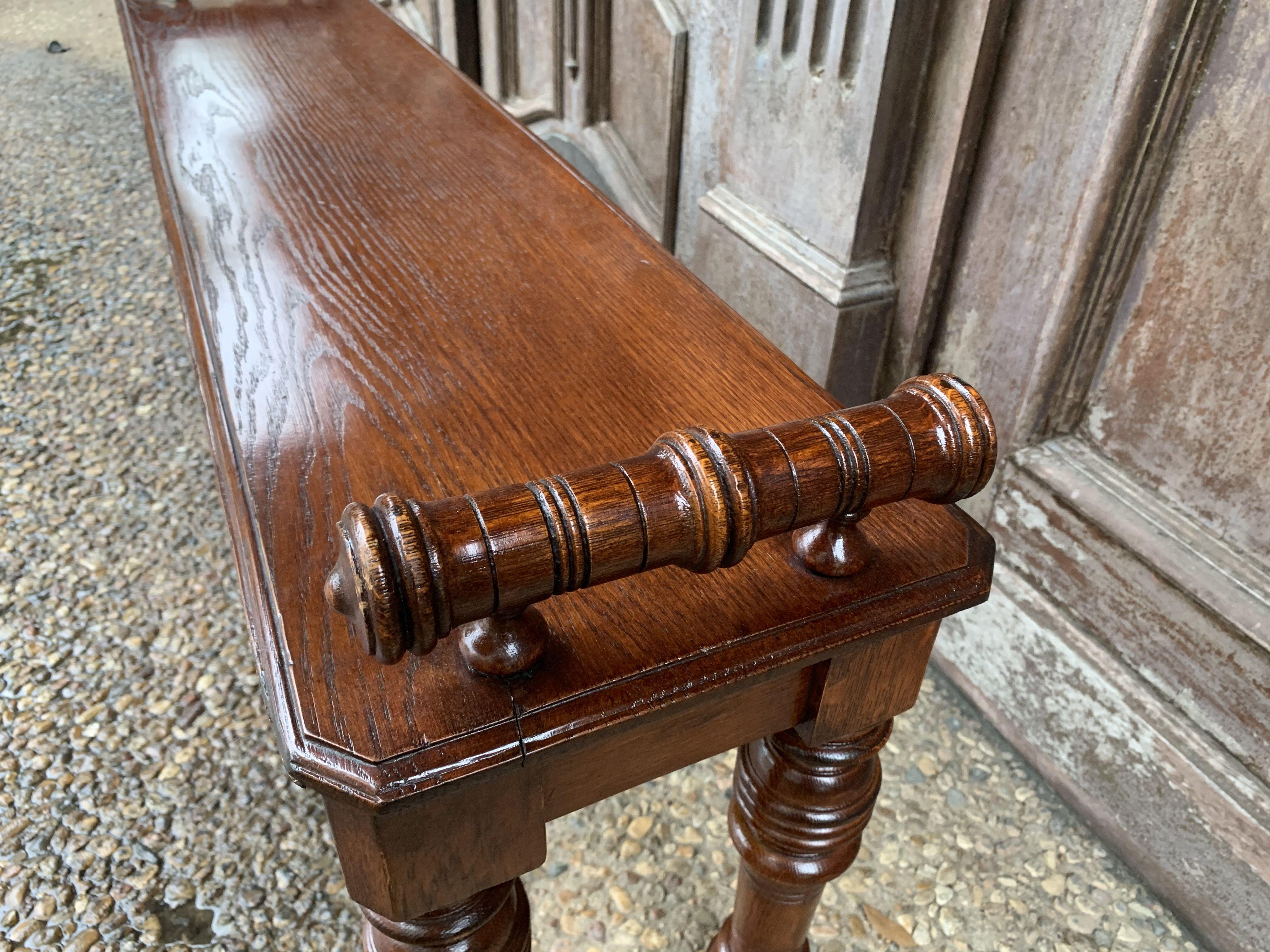English Hall Bench or Window Seat of Oak on Turned Legs 9
