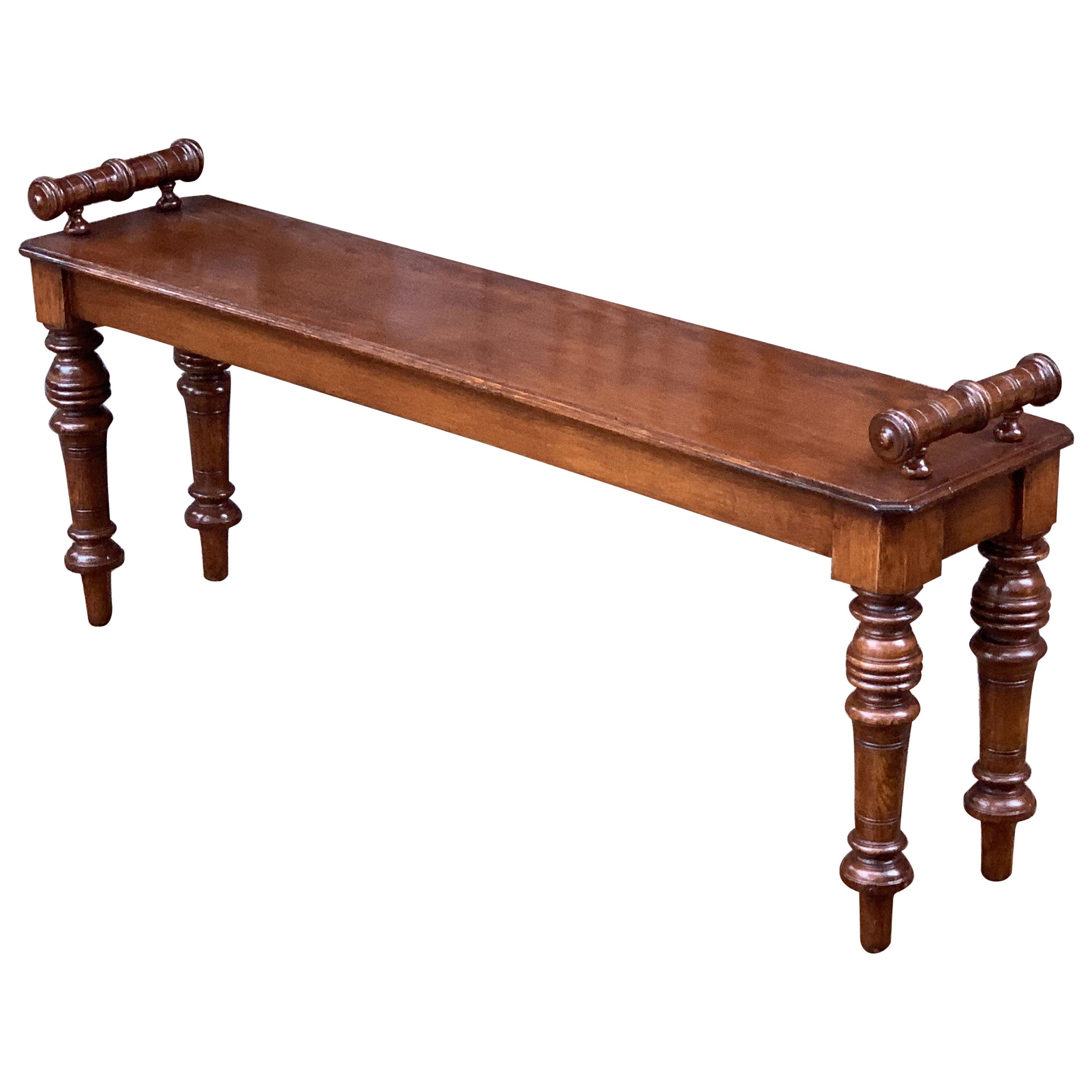 English Hall Bench or Window Seat of Oak on Turned Legs