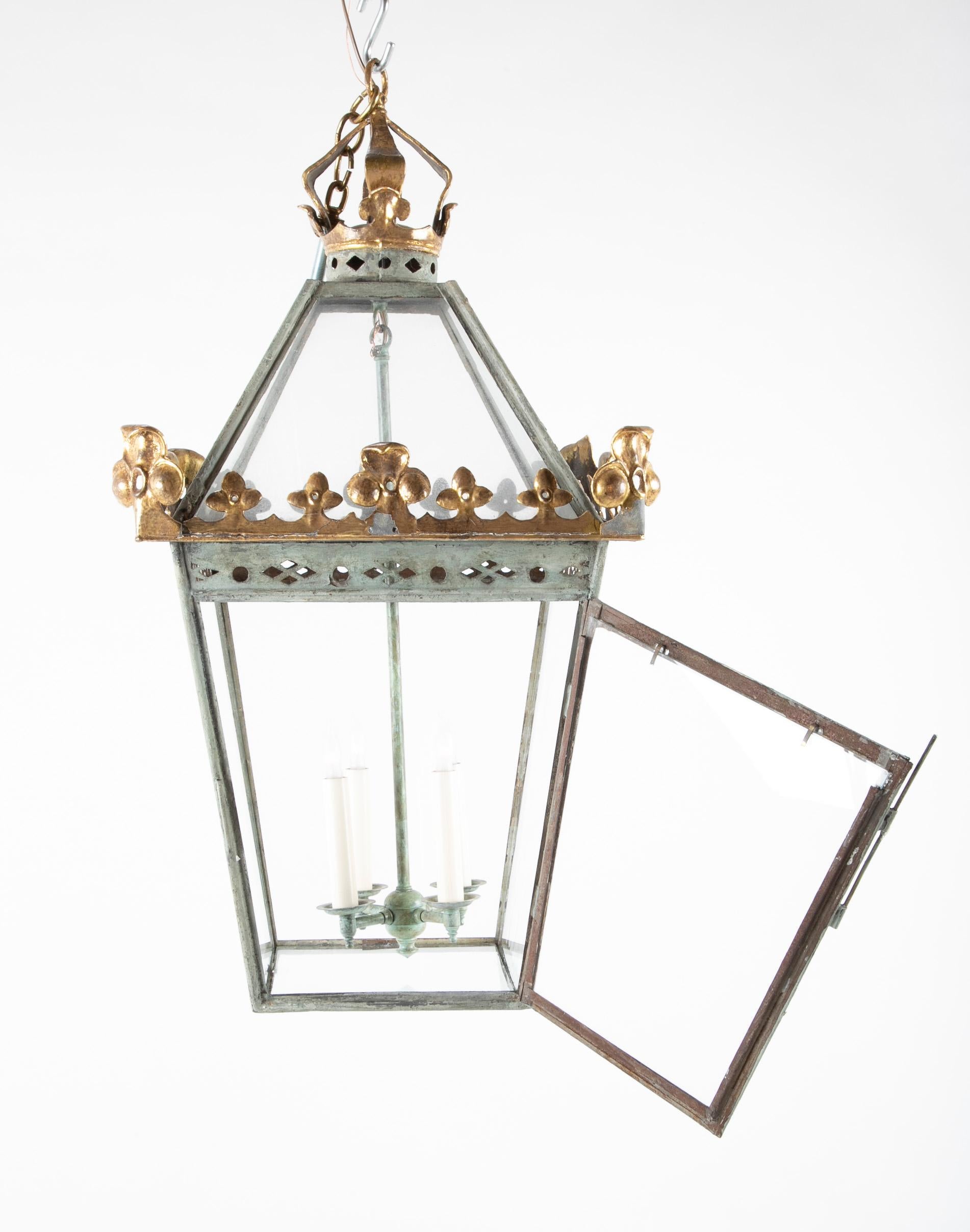 English Hall Lantern with Original Painted Metal 4