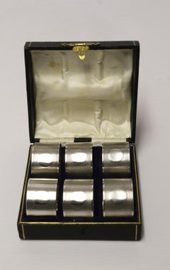 English Hall Marked Silver Early 20th Century Set of 6 Boxed Napkin Rings