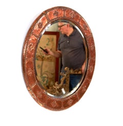English Hammered Copper Round Mirror