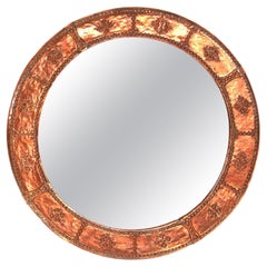 English Hammered Copper Round Mirror
