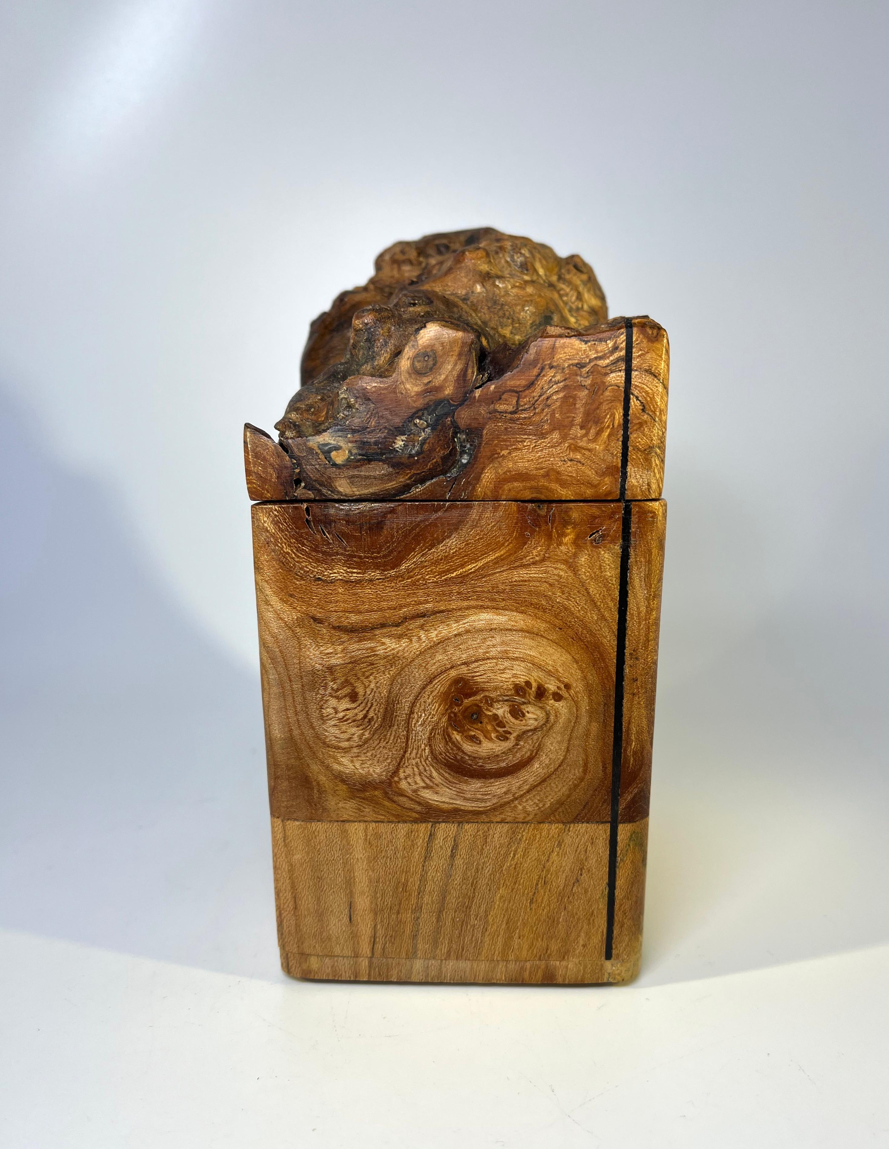 English Hand Carved, Dark Burl Elm Wood Desk Box with Hidden Compartments 3
