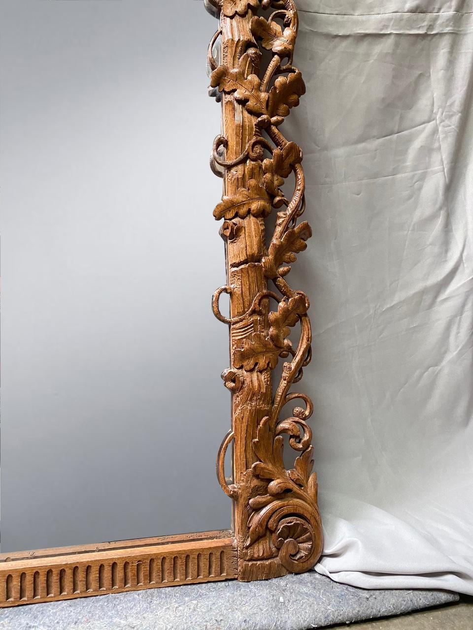 English Hand Carved Oak Mirror with Coat of Arms, 19th Century For Sale 6