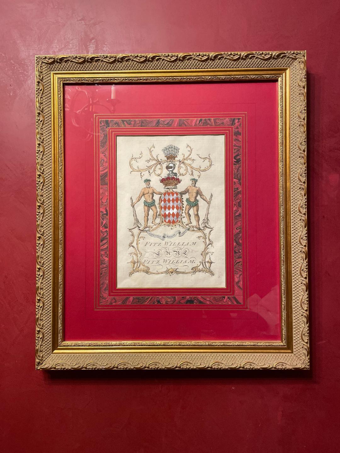English Hand-Colored Armorial Engravings Set of Four In Good Condition For Sale In New York, NY