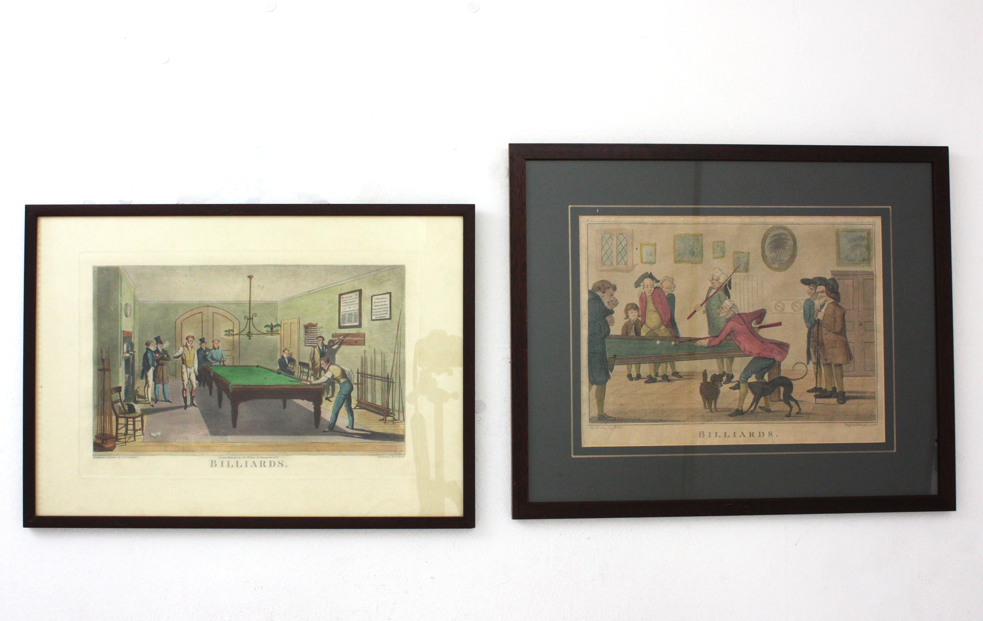 English Hand Colored Billiards Escene Engraving Print For Sale 3
