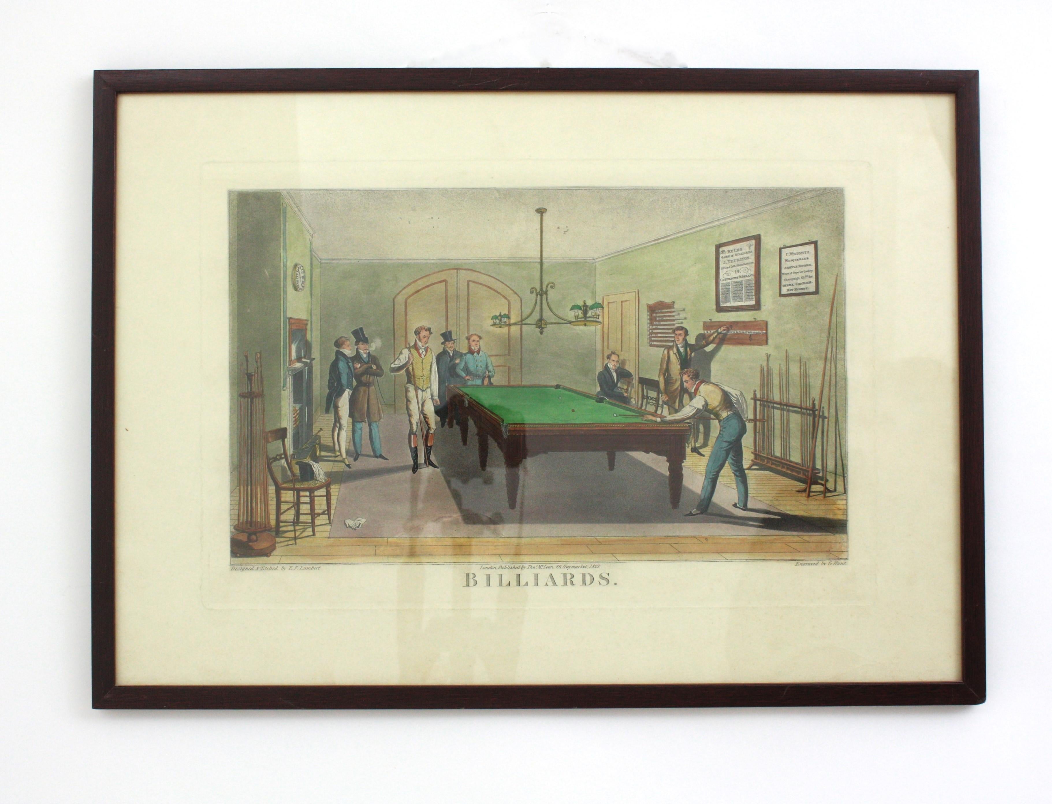 An antique English hand colored framed print titled 