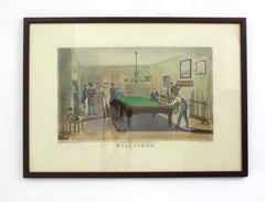 Englische handkolorierte Billiards mit Escene-Gravurdruck