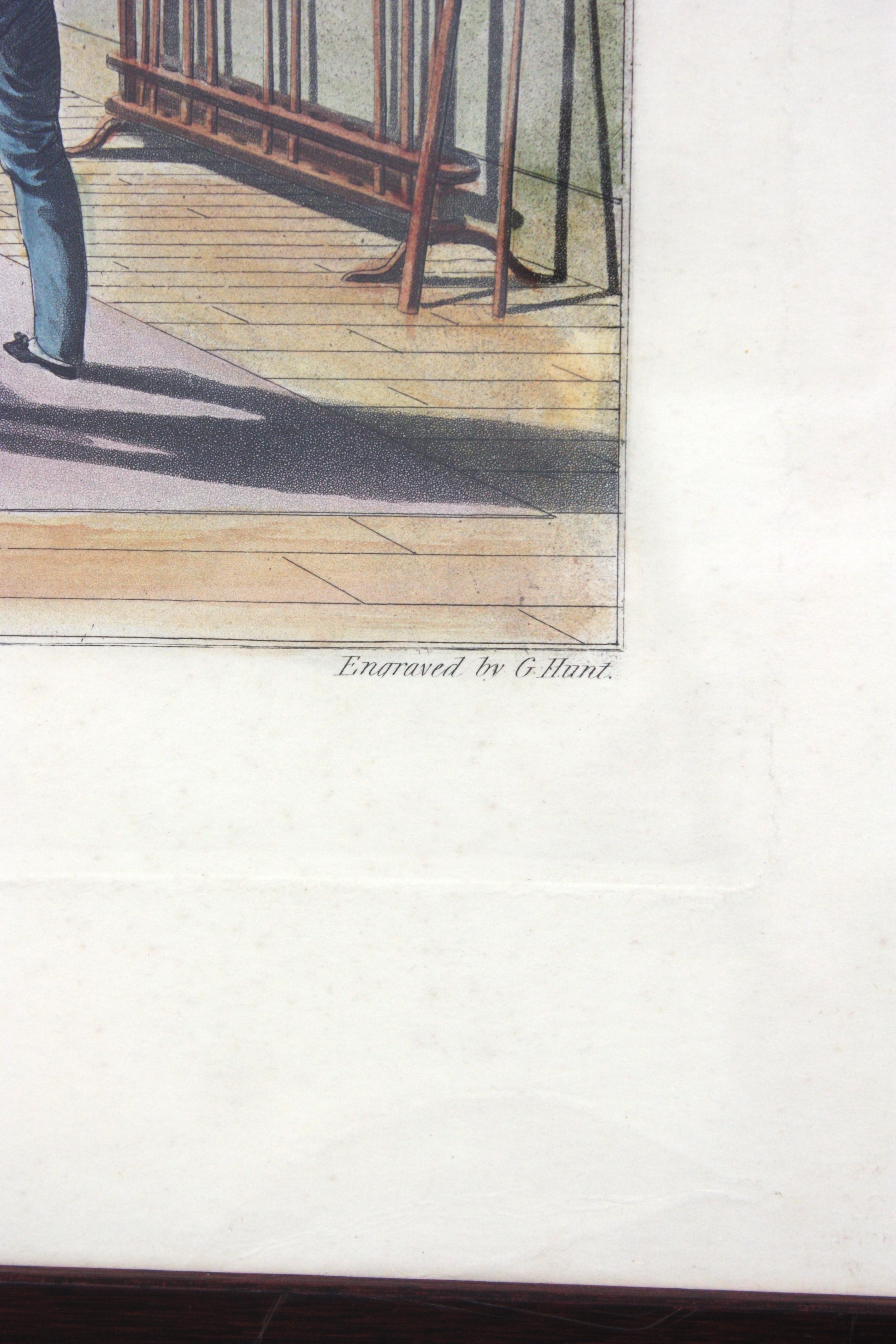 English Hand Colored Billiards Escene Engraving Print For Sale 1