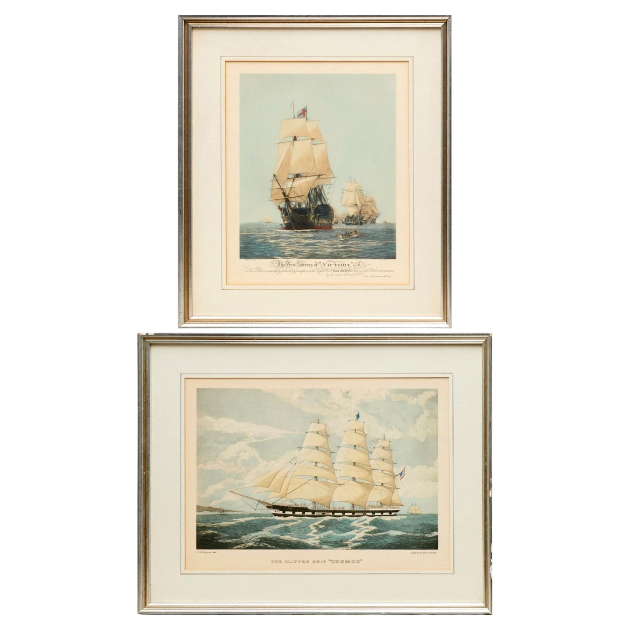 English Hand-Colored Maritime Engravings - HMS Victory & the Clipper Ship Cosmos