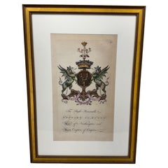 English Hand-Colored Spencer Compton Artwork Coat of Arms in Gold Leaf Frame