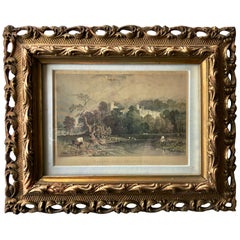 English Hand Colored Steel Engraving, by Thomas Allom, a Pastoral Scene, 1850s