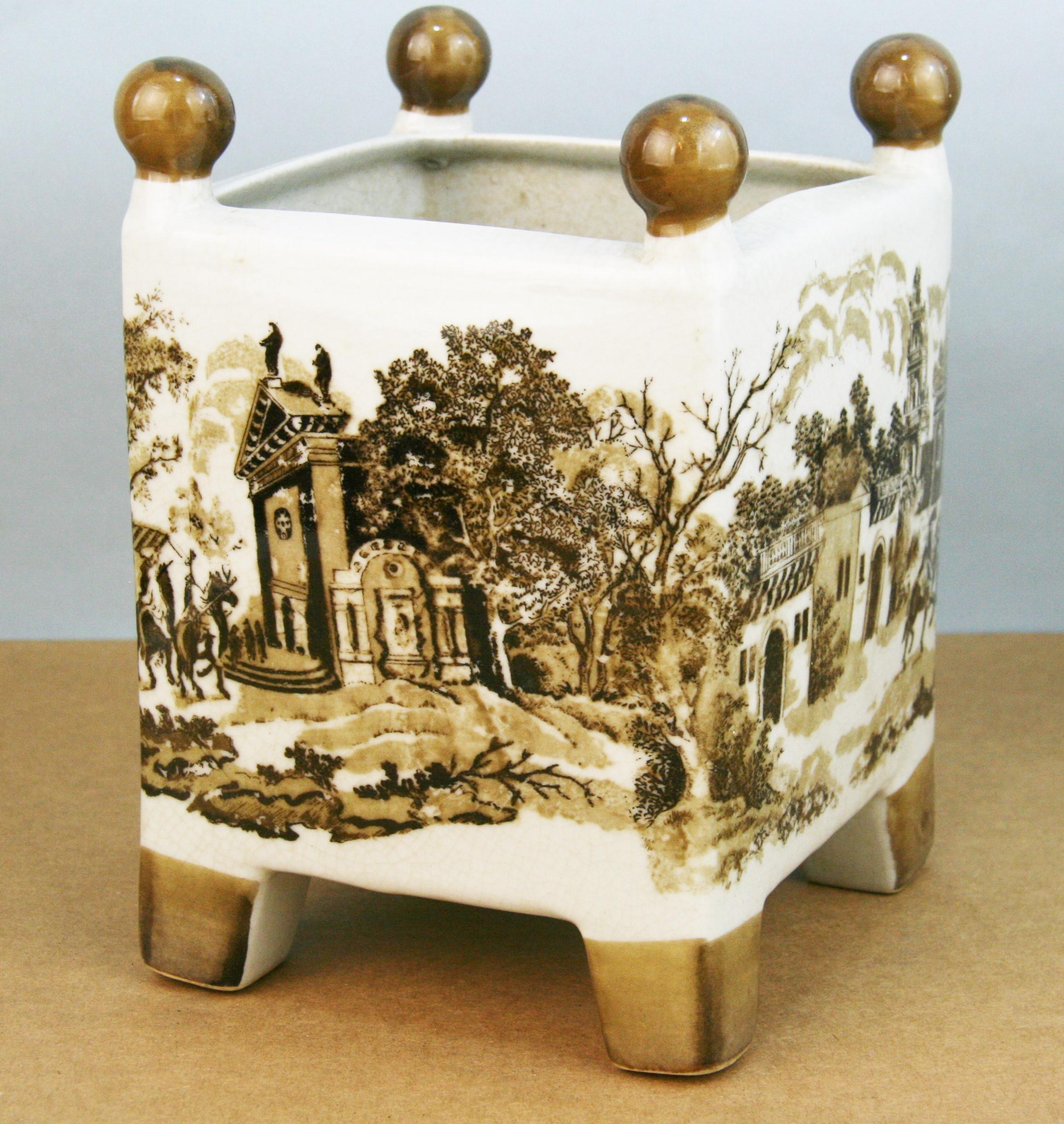 Ceramic English Hand Decorated Plant Holder For Sale
