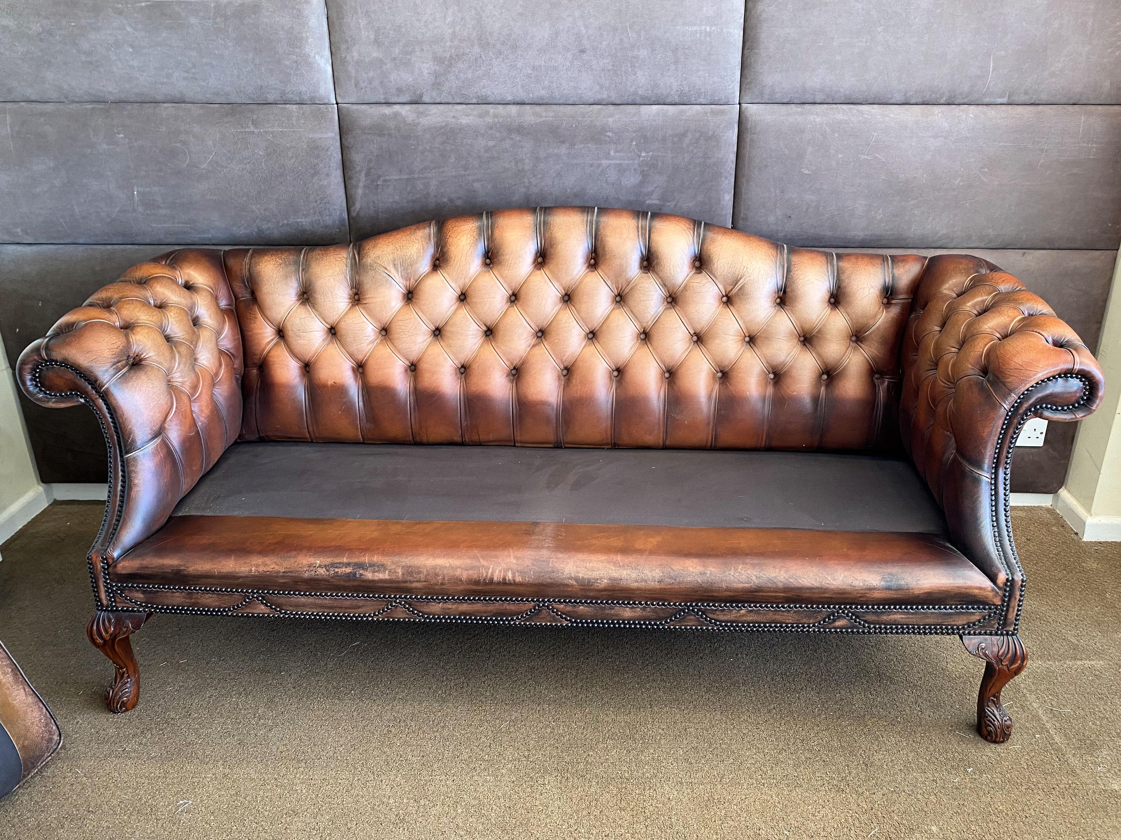 English Handmade Leather Sofa in the Chippendale Design 2