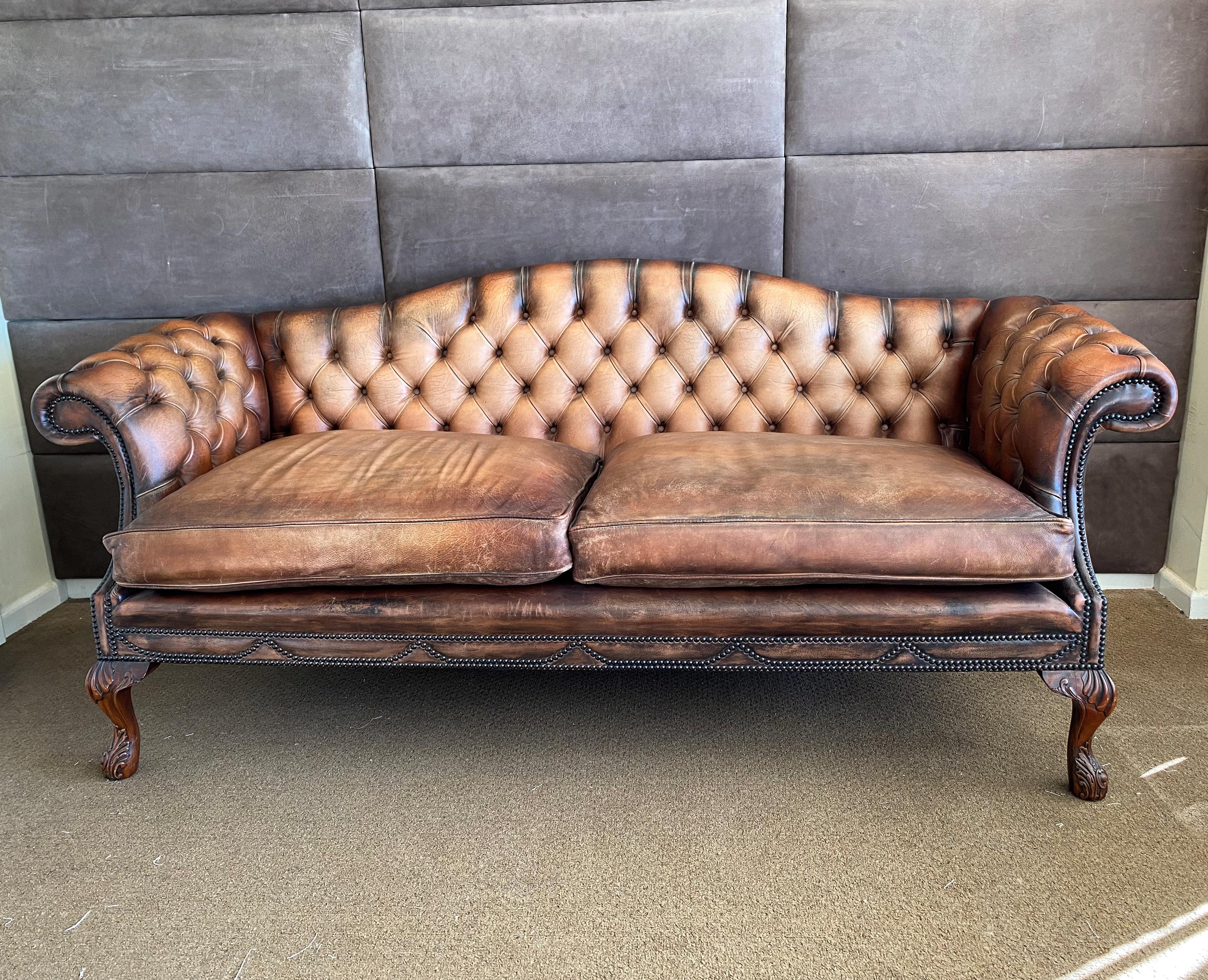 English Handmade Leather Sofa in the Chippendale Design 5