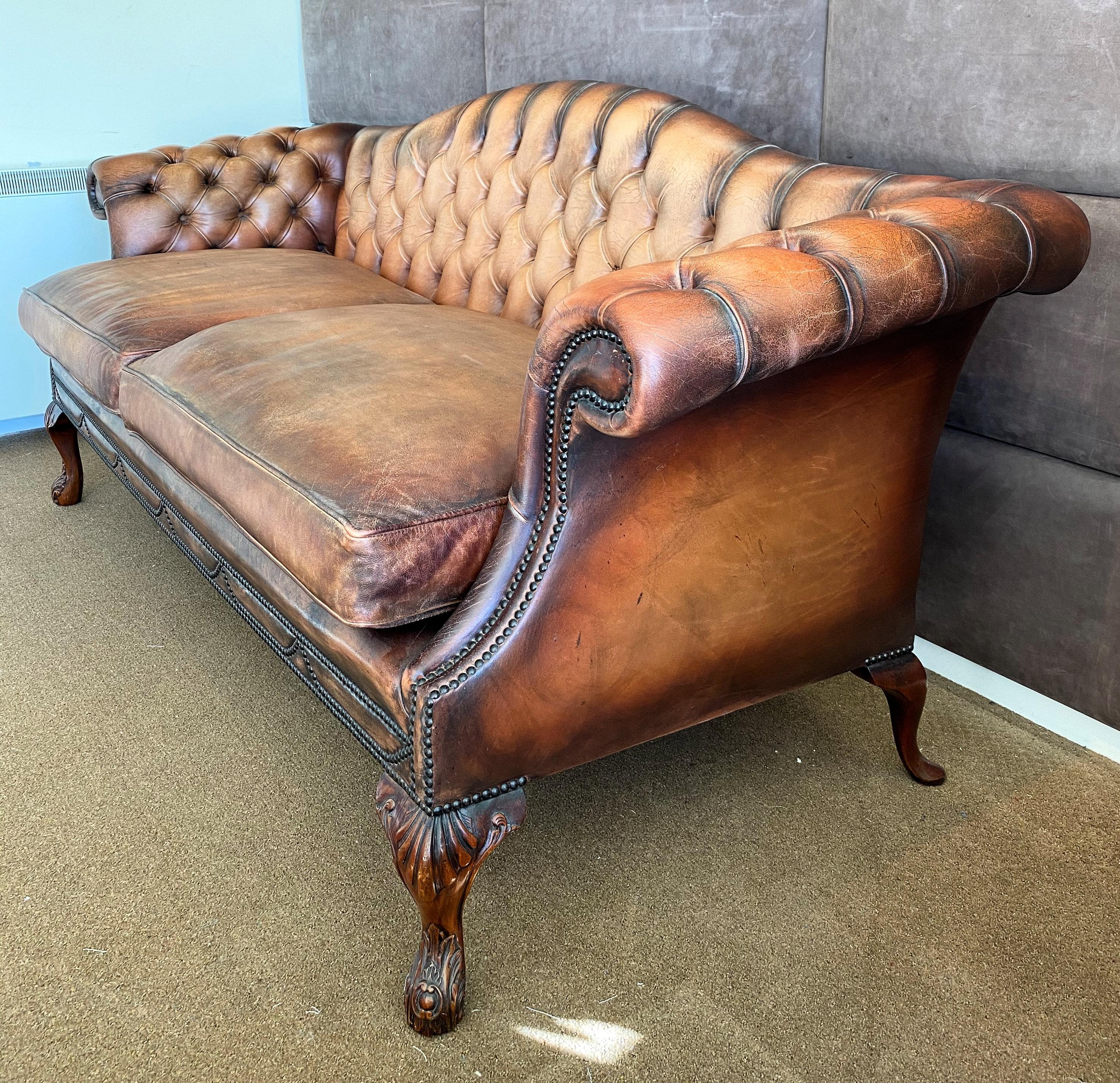 Contemporary English Handmade Leather Sofa in the Chippendale Design