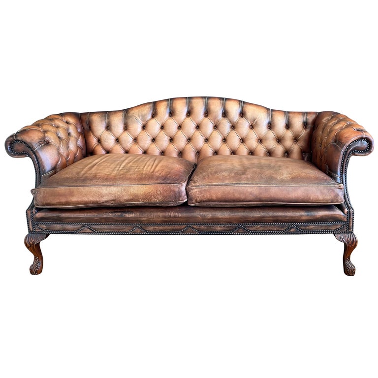 English Handmade Leather Sofa In The, Chippendale Leather Sofa