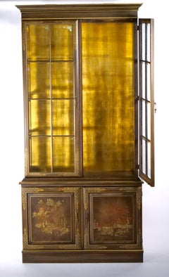 English Hand Painted / Decorated Wood Chinoiserie Display Cabinet
