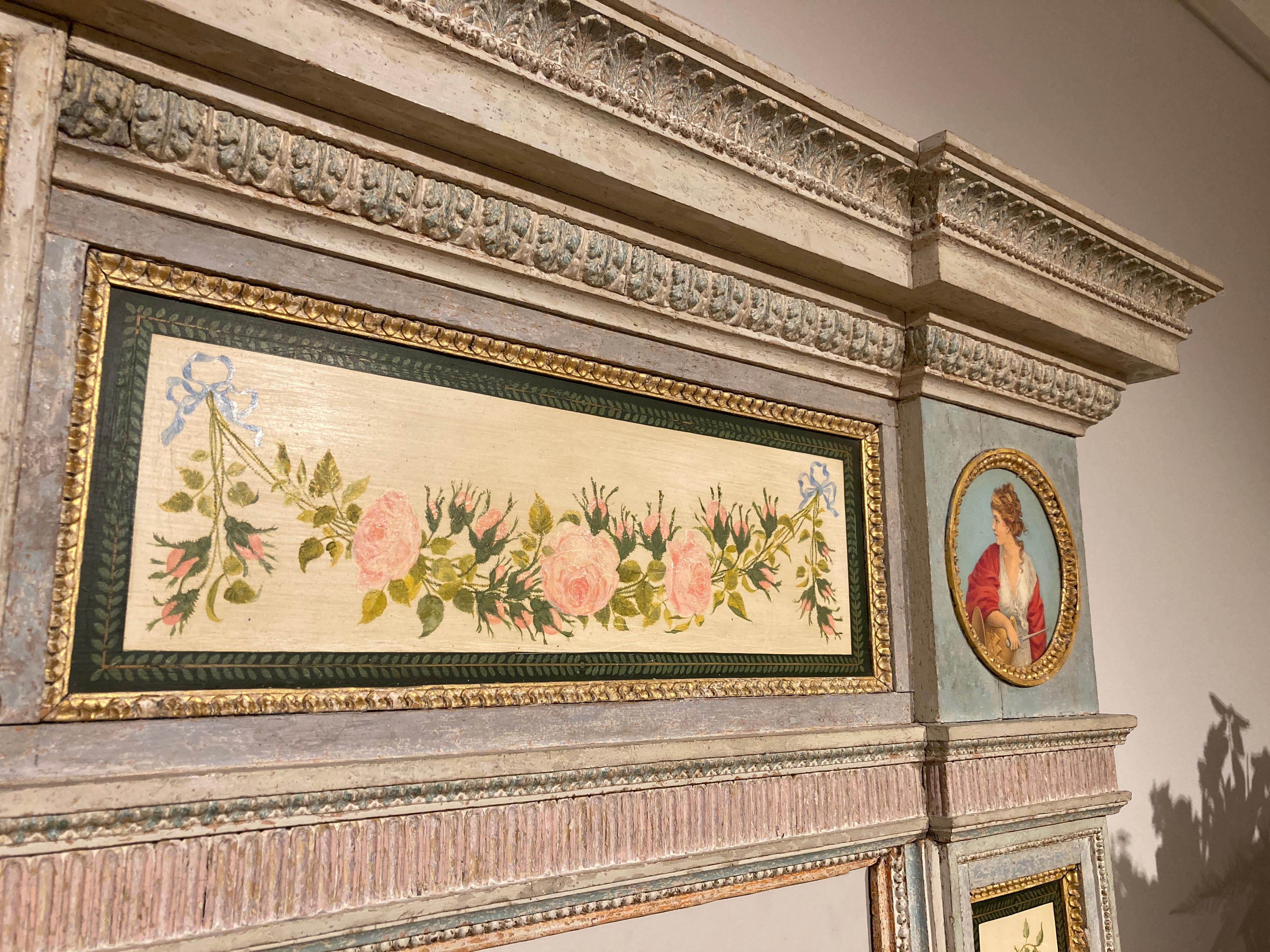 Gilt English Hand-Painted Fireplace Mantel in the Neoclassical Style For Sale