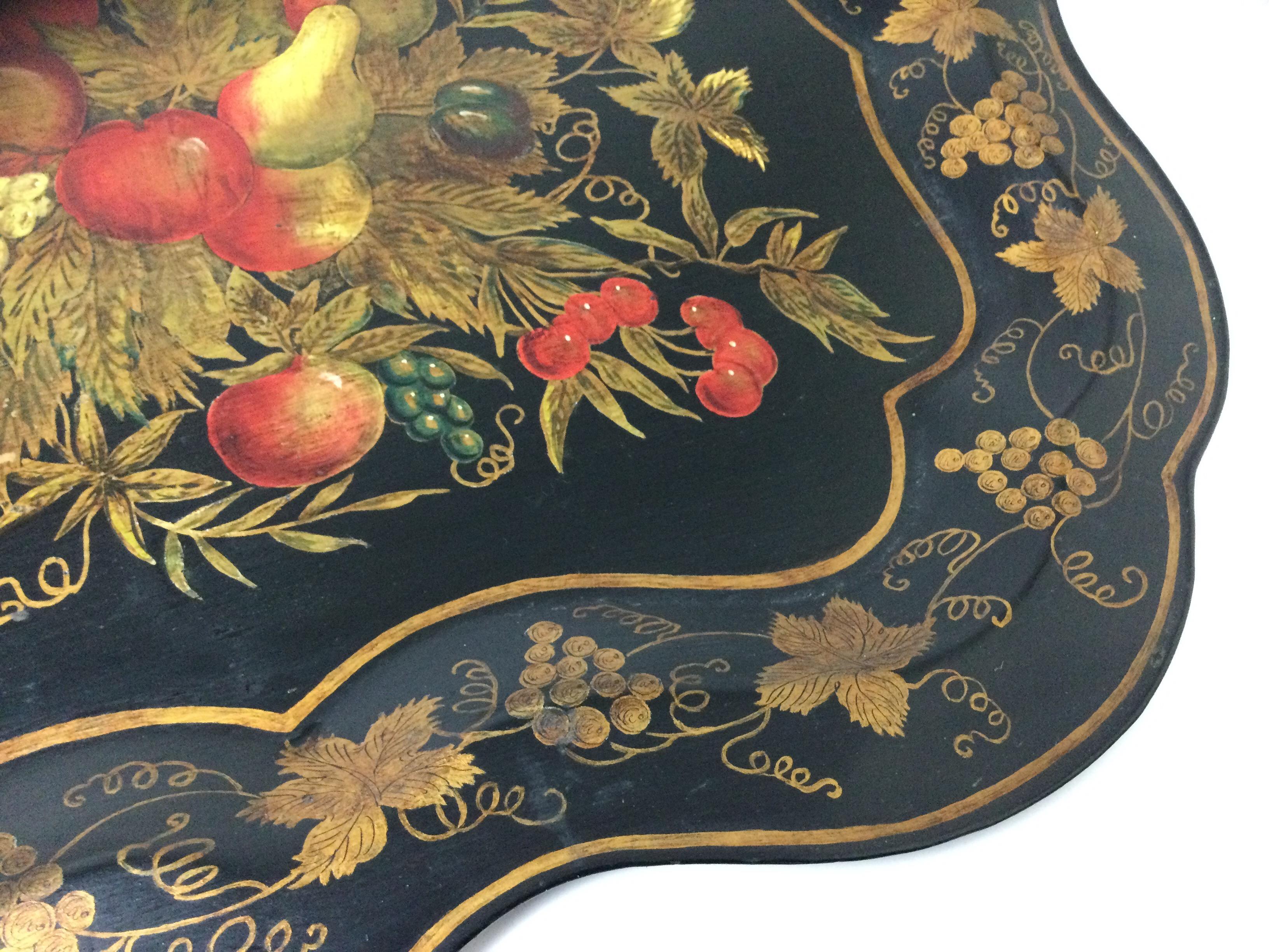 English Hand Painted Fruit and Vines Tole Tray In Good Condition In Lambertville, NJ
