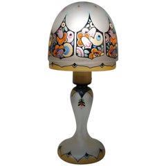 English Hand-Painted Glass Art Deco Table Lamp