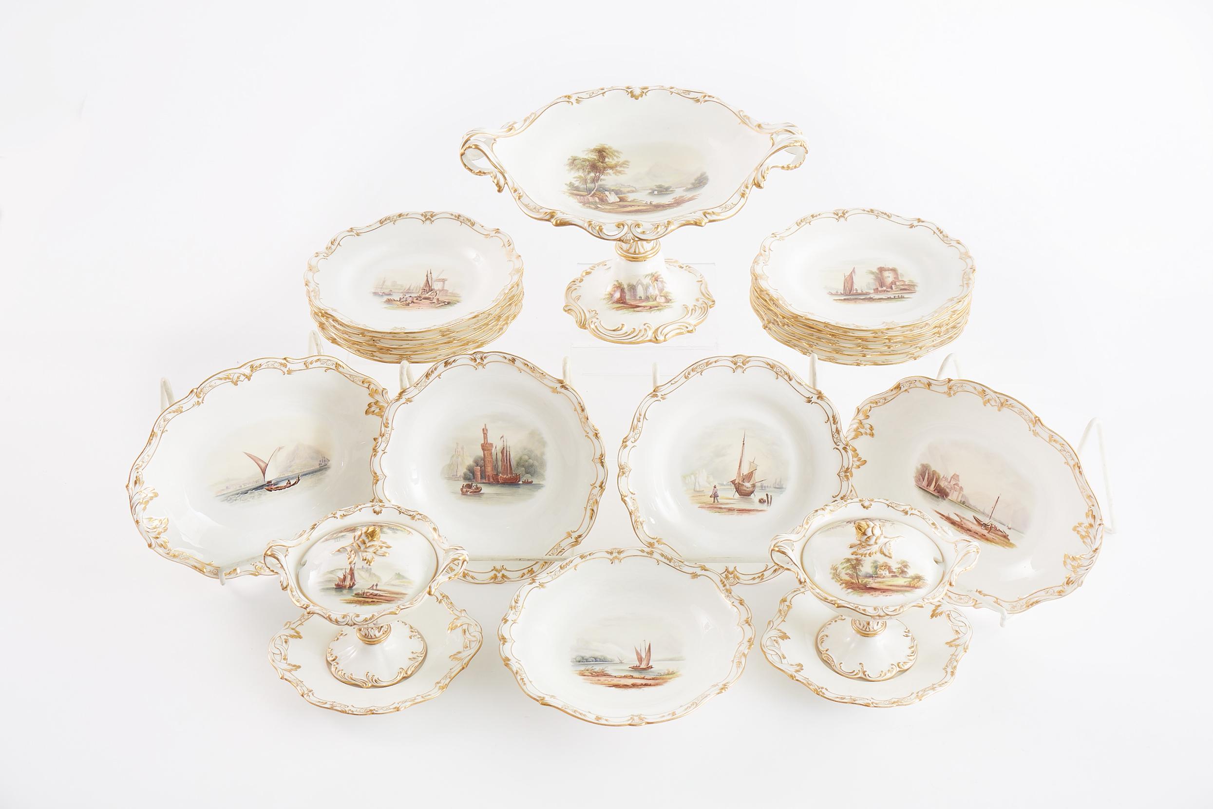 English Hand Painted Porcelain Luncheon / Dessert Service 11