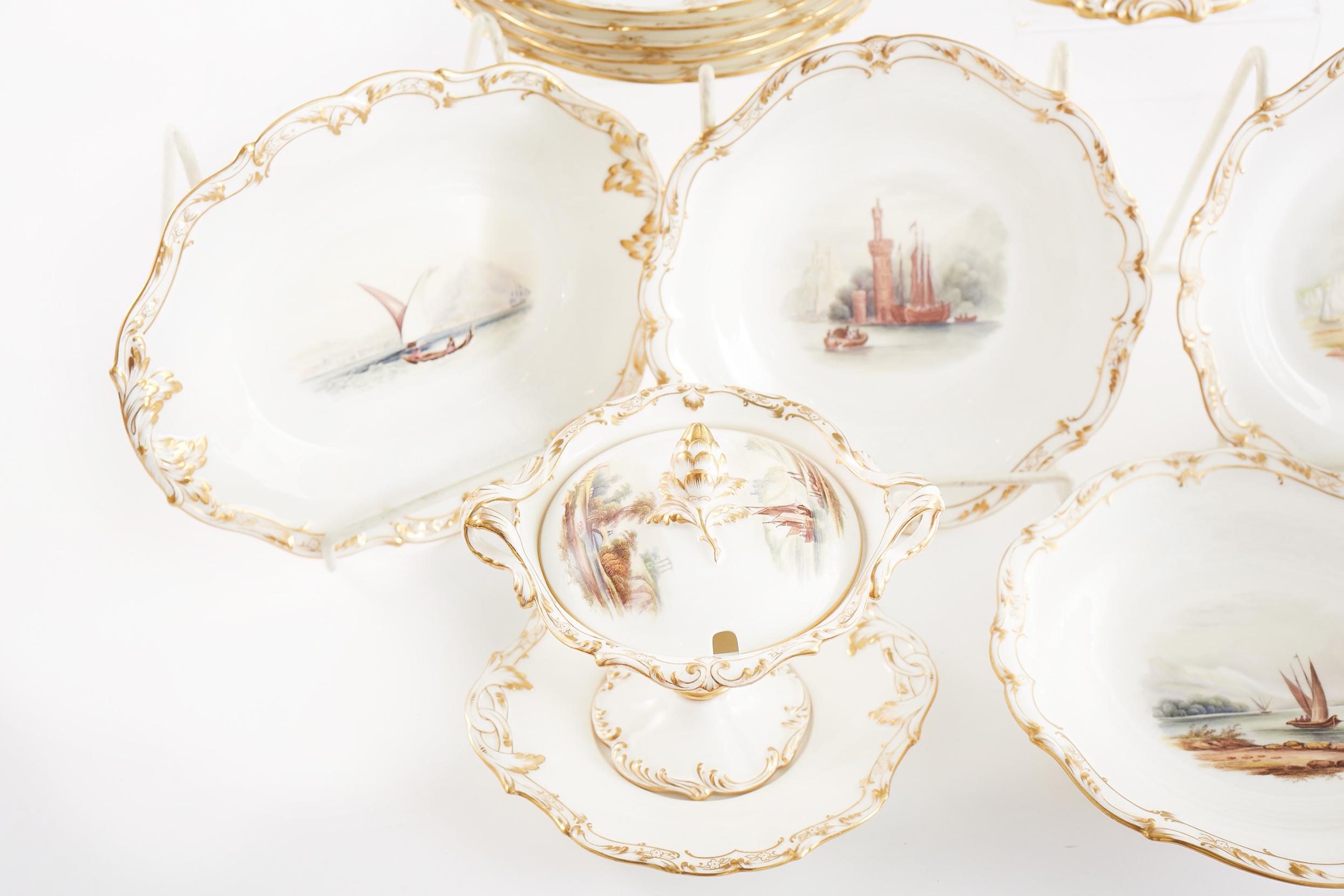 Gold English Hand Painted Porcelain Luncheon / Dessert Service
