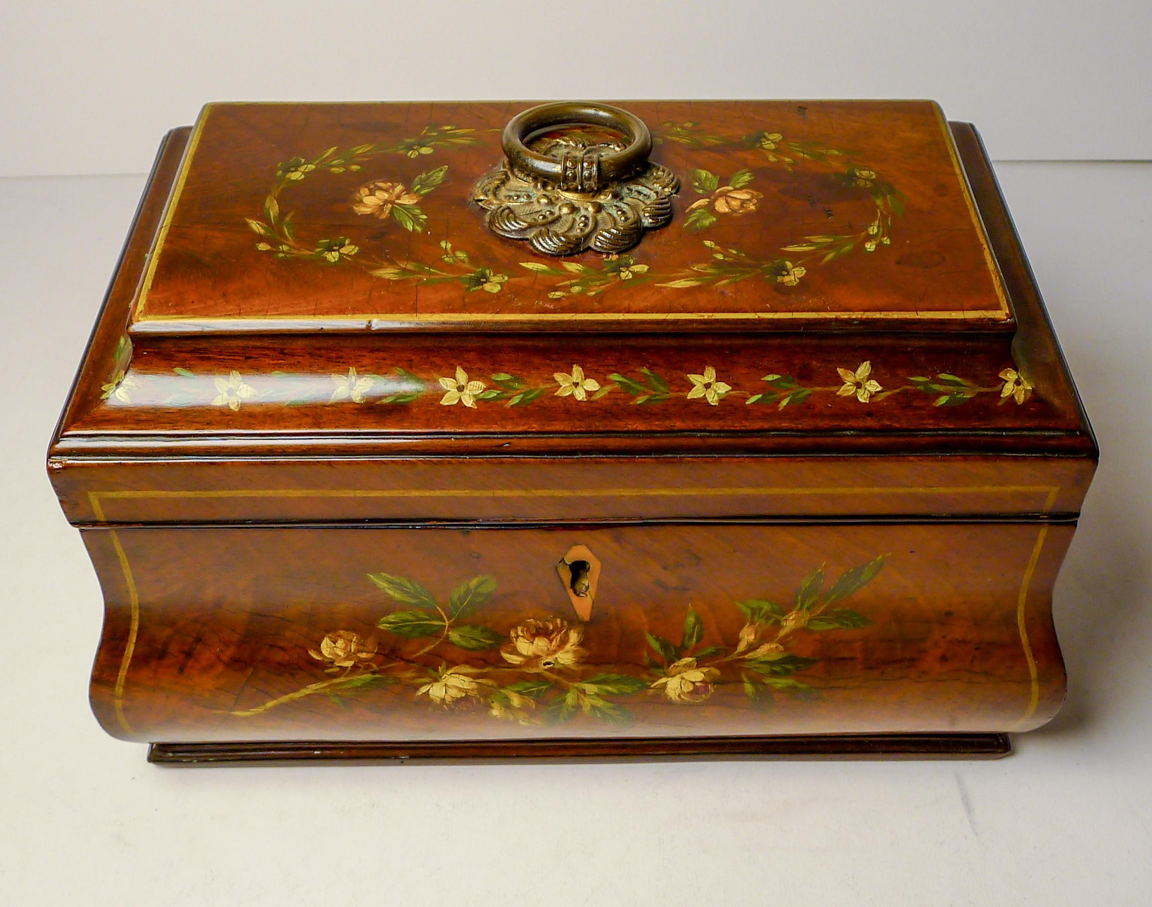 English Hand-Painted Regency Mahogany Tea Caddy c.1820 For Sale 8