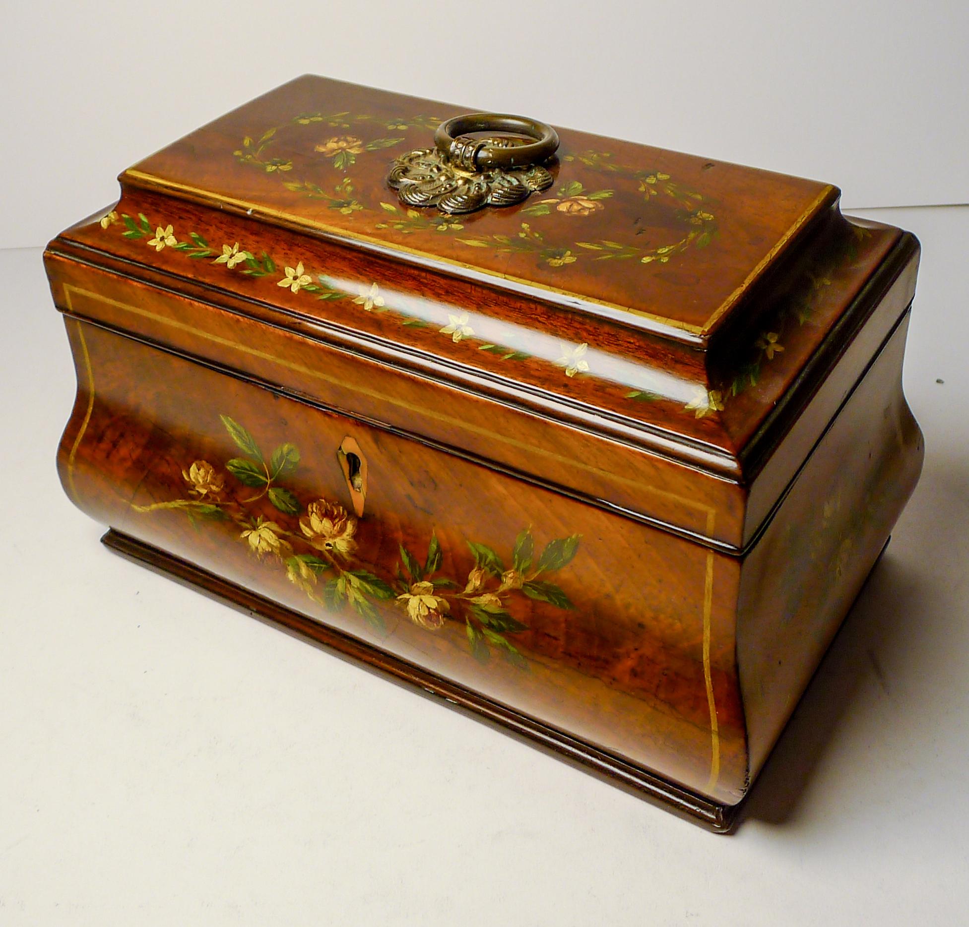 English Hand-Painted Regency Mahogany Tea Caddy c.1820 For Sale 9