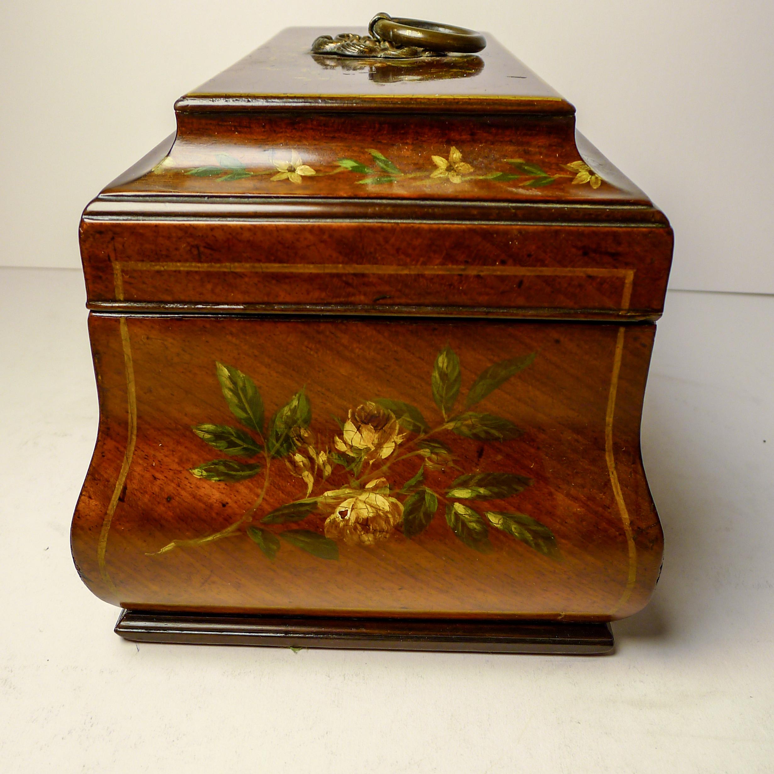 British English Hand-Painted Regency Mahogany Tea Caddy c.1820 For Sale