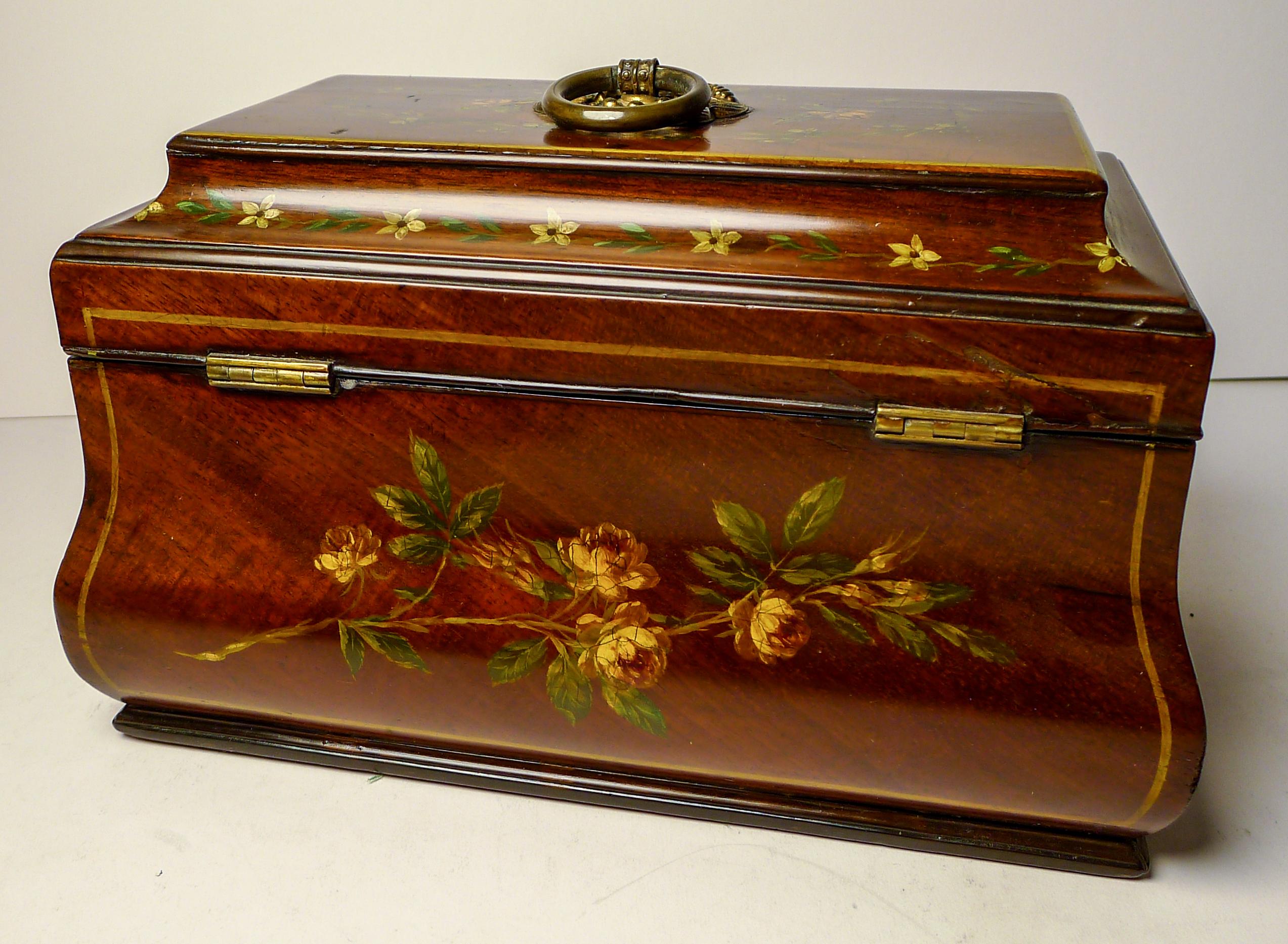 Early 19th Century English Hand-Painted Regency Mahogany Tea Caddy c.1820 For Sale