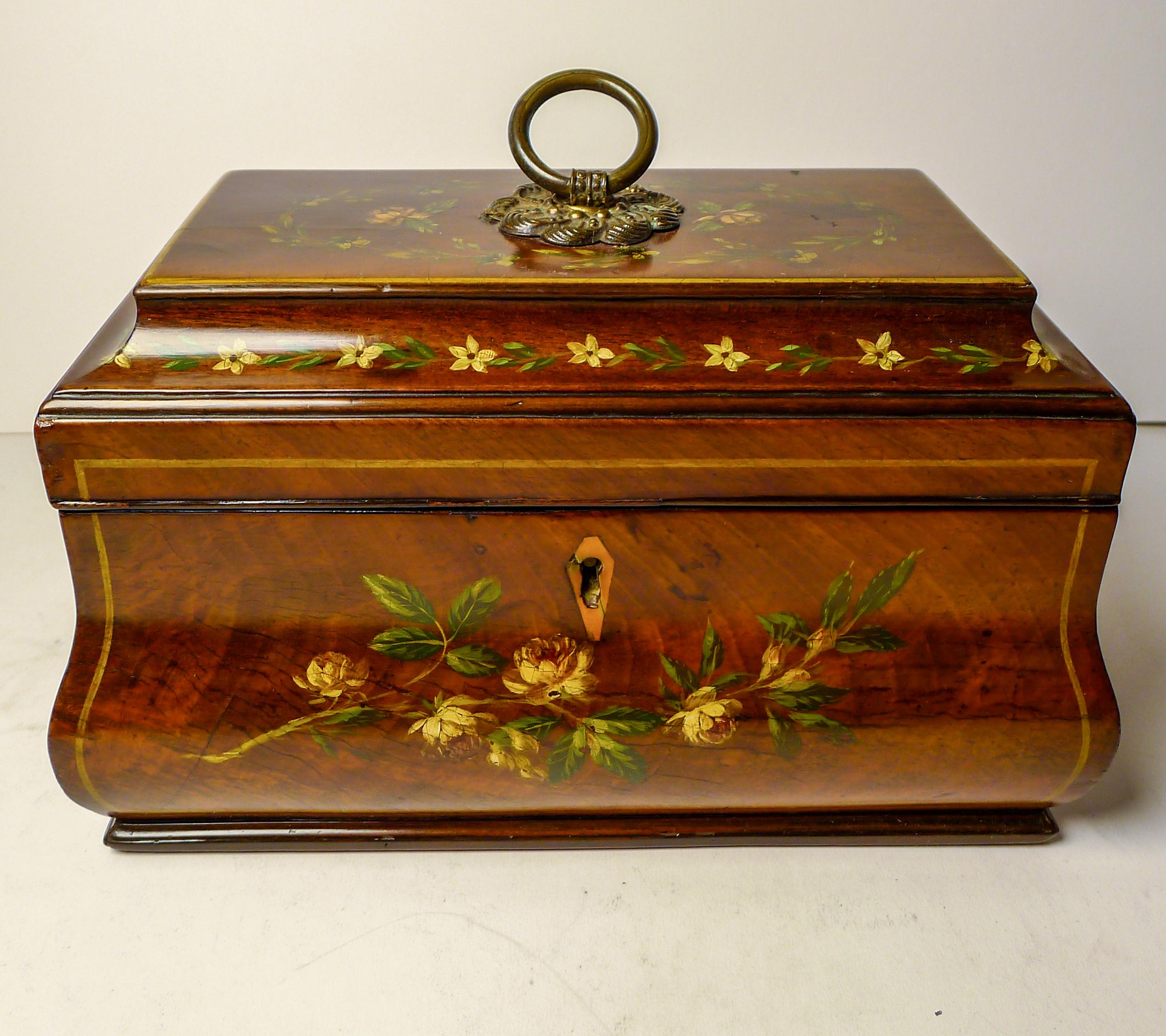 English Hand-Painted Regency Mahogany Tea Caddy c.1820 For Sale 3