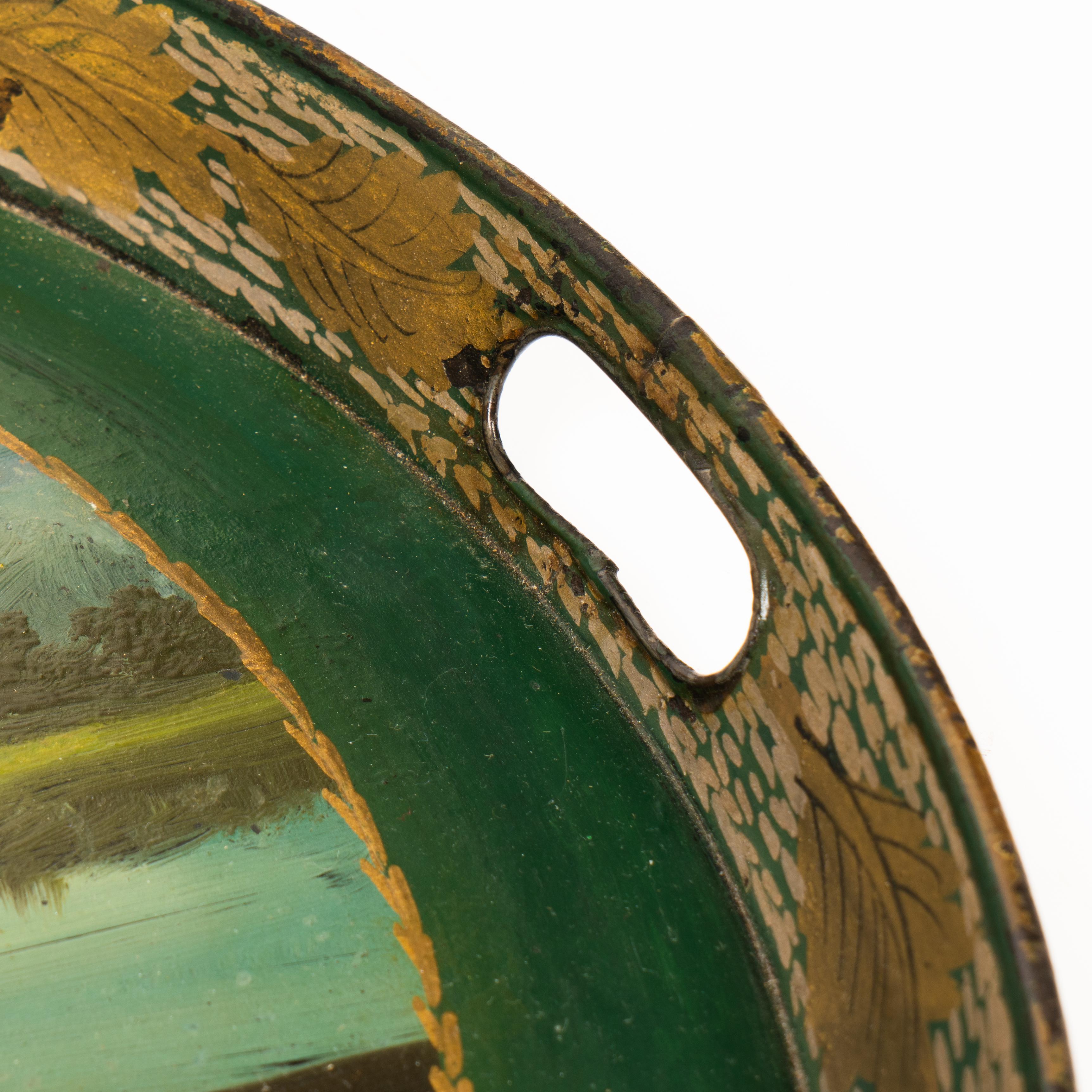 Enamel English Hand Painted Standing Rim Oval Tole Tea Tray, 1790