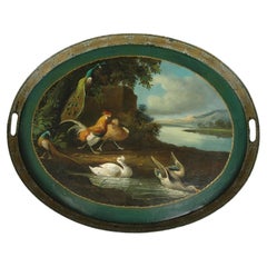 English Hand Painted Standing Rim Oval Tole Tea Tray, 1790