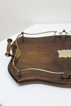English Handled Wood Tray w/ Brass Accents