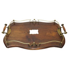 English Handled Wood Tray w/ Brass Accents