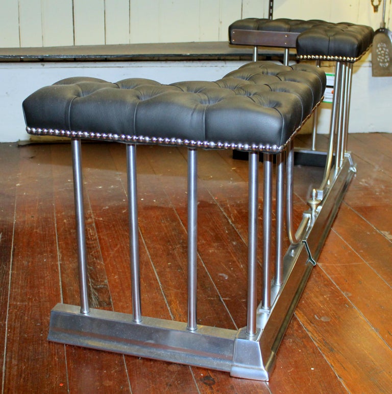 English Handmade Geo. Style Expandable Brushed Nickel Leather Seat Club