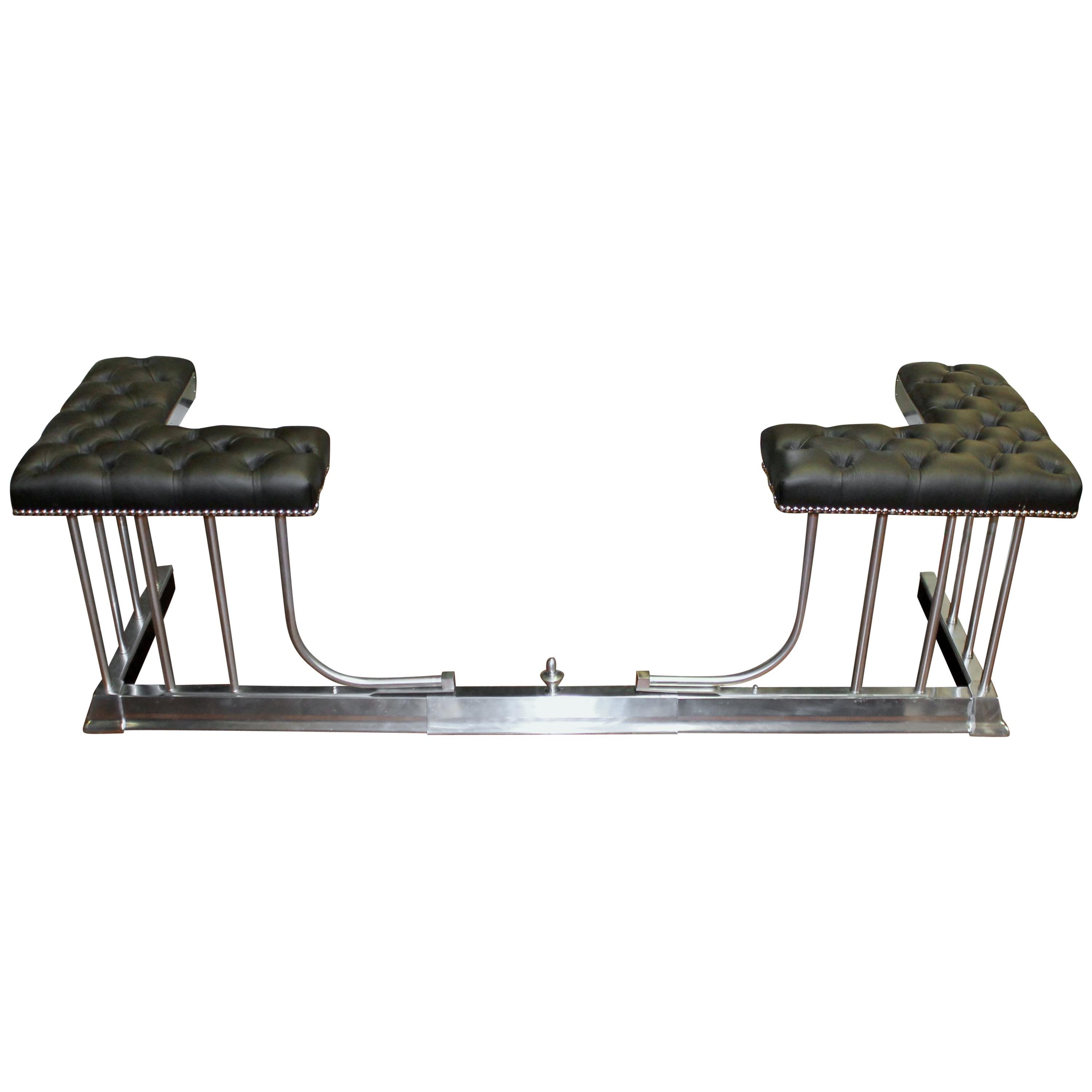 English Handmade Geo. Style Expandable Brushed Nickel Leather Seat Club