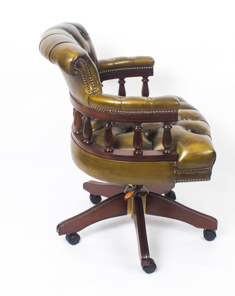 Bespoke English Handmade Leather Captains Desk Chair Emerald Green