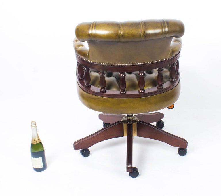 English Handmade Leather Captains Desk Chair Emerald Green For Sale at