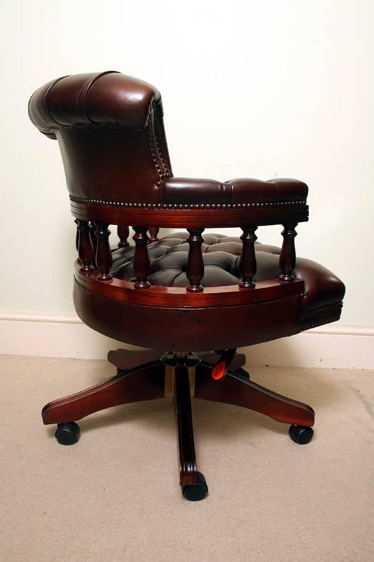 English Hand Made Leather Captains Desk Chair For Sale at 1stdibs