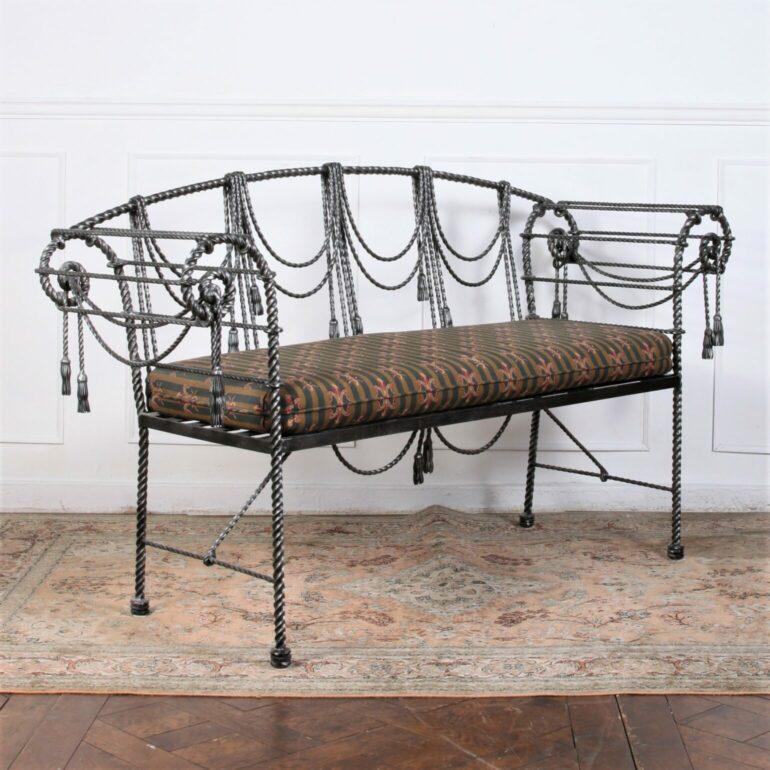 English Handmade Wrought Iron Regency Style Swag and Tassel Bench In Good Condition In Vancouver, British Columbia