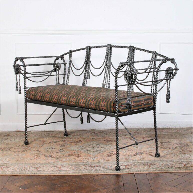 Contemporary English Handmade Wrought Iron Regency Style Swag and Tassel Bench