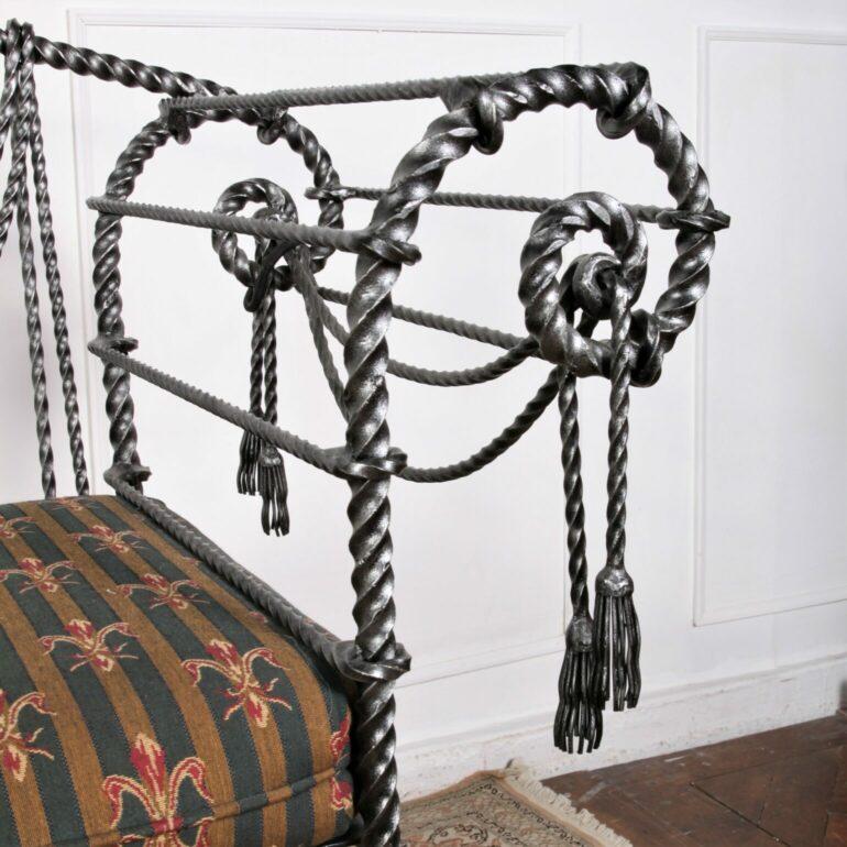 English Handmade Wrought Iron Regency Style Swag and Tassel Bench 2