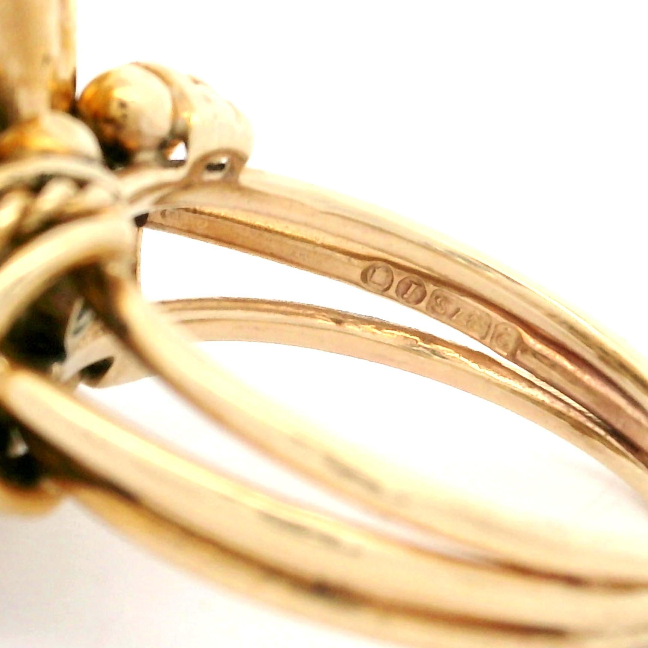 Cabochon English Handmade Yellow Gold Turquoise & Mabe Pearl Flower Wire Work Ring For Sale